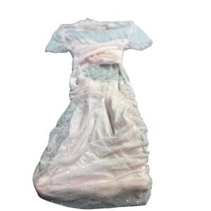 Sheer Polka Dot Ruched Mesh Dress Pink Long Sleeve Women's Size